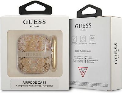 Guess Paisley Strap Hülle Silikon mit Haken in Gold Farbe für Apple AirPods 1 / AirPods 2