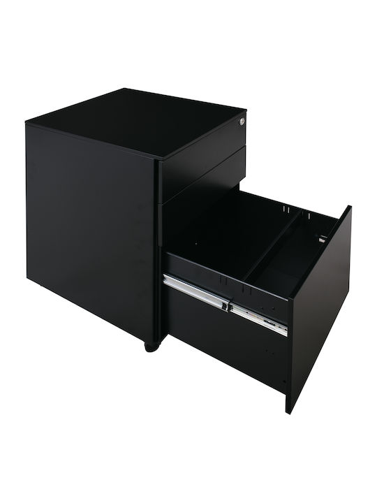 Schublade Büro Ε6009 mit Rollen & Schloss Μαύρo 39x52x60cm