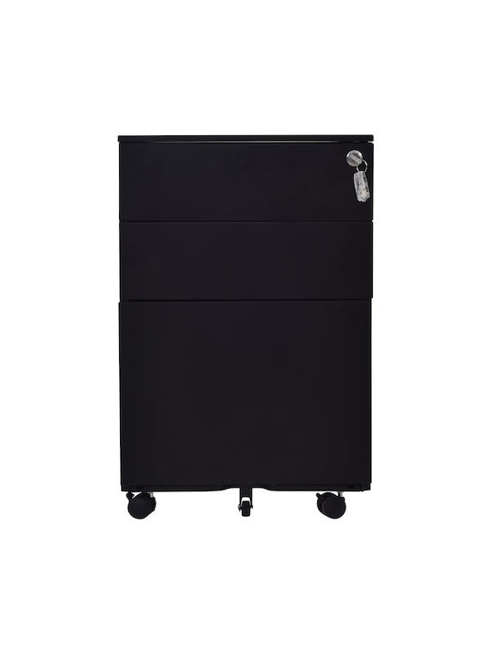 Schublade Büro Ε6009 mit Rollen & Schloss Μαύρo 39x52x60cm