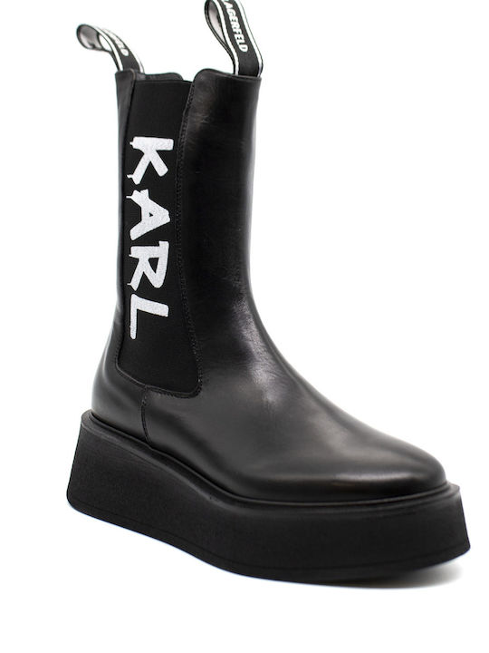 Karl Lagerfeld Leather Women's Chelsea Boots Black