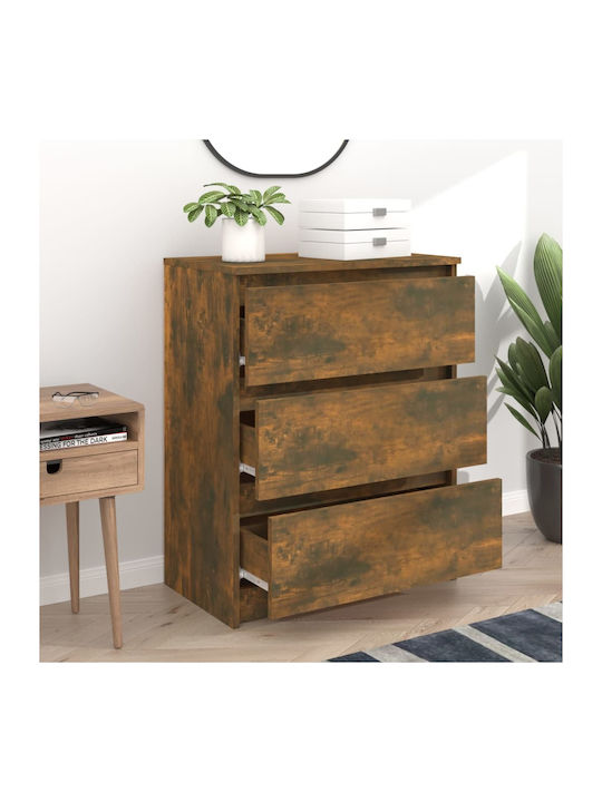 Wooden Chest of Drawers with 3 Drawers Smoked Oak 60x33.5x76cm