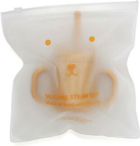 Petit Monkey Baby Cup with Handles and Straw made of Silicone Orange 175ml