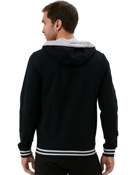 Guess Men's Sweatshirt Jacket with Hood and Pockets Black