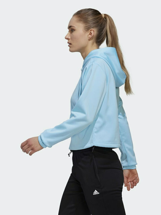 Aeroready Cropped Γυναικείο Φούτερ με Κουκούλα Γαλάζιο