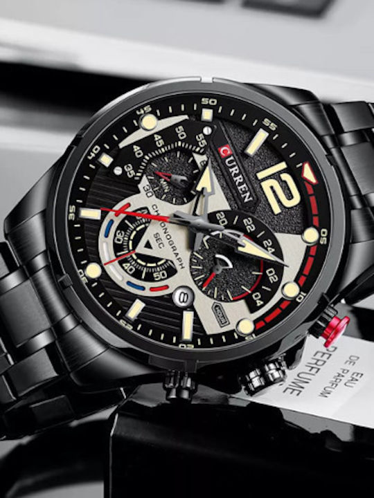 Curren Men's Watch 47mm Chronograph Battery with Black Metal Bracelet