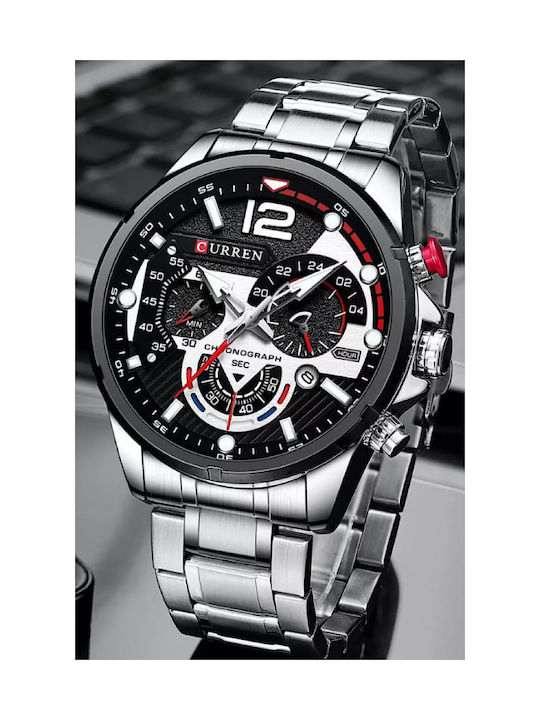 Curren Watch Chronograph Battery with Silver Metal Bracelet