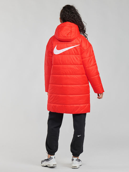 Nike Therma Fit Repel Μακρύ Γυναικείο Puffer Μπουφάν για Χειμώνα Πορτοκαλί