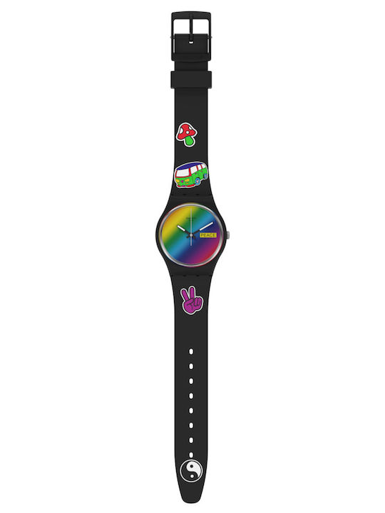 Swatch Go With The Bow Men's Watch 34mm Battery with Black Rubber Strap