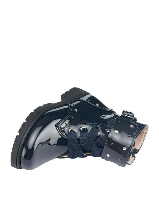 Biker Kids Boots from Patent Leather with Zipper Navy Blue