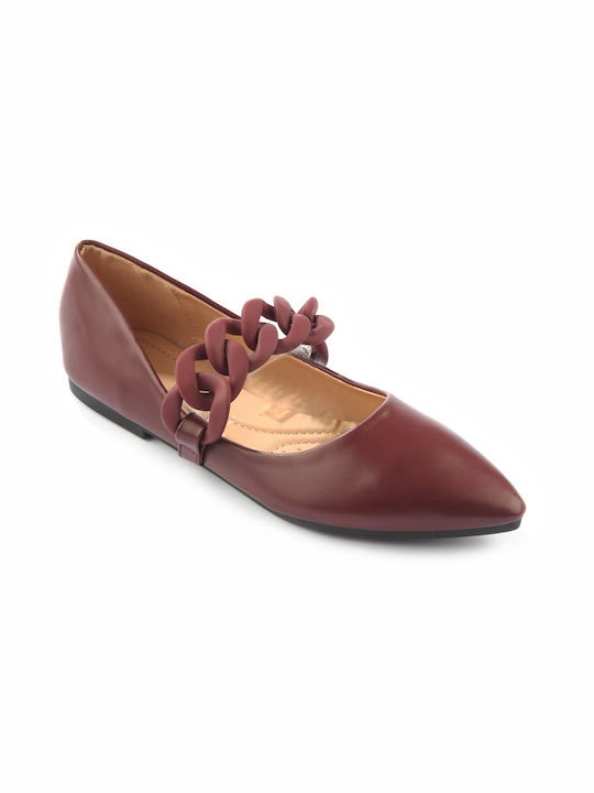 Balerină ascuțită cu lanț decorativ mat - FSHOES - Bordeaux