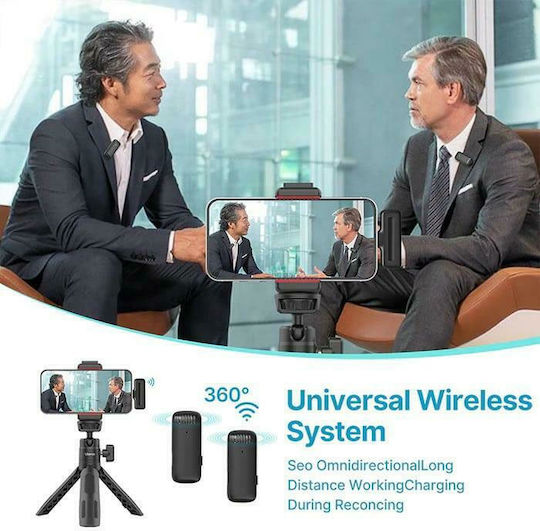 Ulanzi J12 for Android Комплект Безжично Микрофон Πέτου, Clip On за Мобилен в Черен Цвят