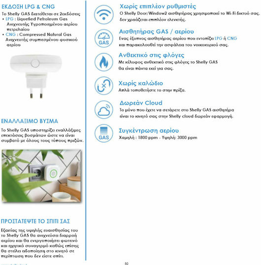 Shelly Gas CNG Ανιχνευτής Φυσικού Αερίου Wi-Fi
