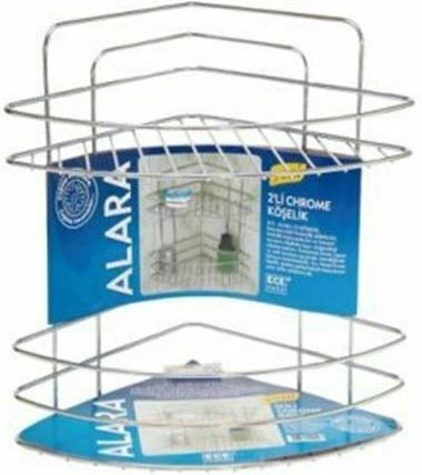 Sidirela Colțar Montat pe perete Raft Baie Metal cu 2 Rafturi 34x25x36cm Argintie