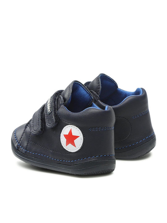 Leather Kids Boots with Velcro Navy Blue
