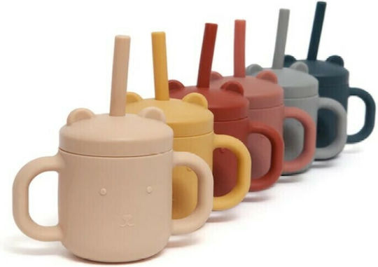 Petit Monkey Baby Cup with Handles and Straw made of Silicone Brown 175ml