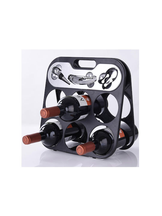 Bakaji Tabletop Plastic Wine Rack for 6 Bottles Black 29.5x15cm