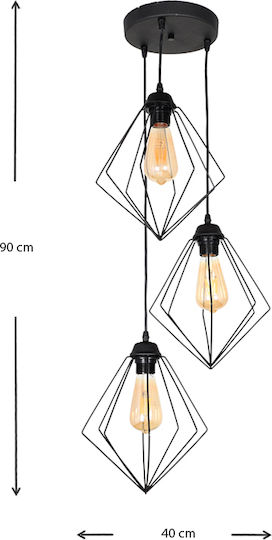 Megapap Stormie Pendant Light Black Grid with Socket E27 21x21x70cm