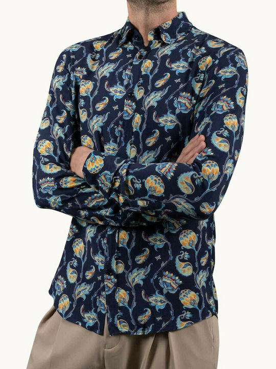 Vittorio Artist Men's Shirt Long Sleeve Floral Blue