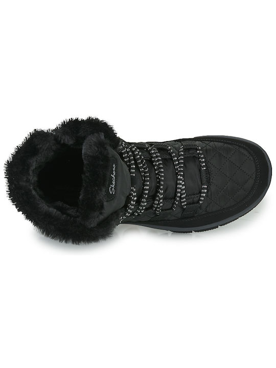 Women's Ankle Boots with Platform & Fur Black