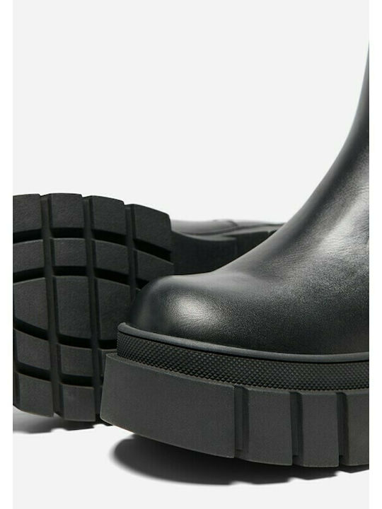 Leder Damen Chelsea Stiefeletten Schwarz