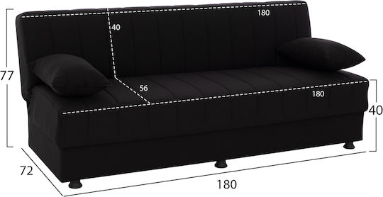 Andri Three-Seater Couch Bed with Storage Space Black 180x72x77 cm