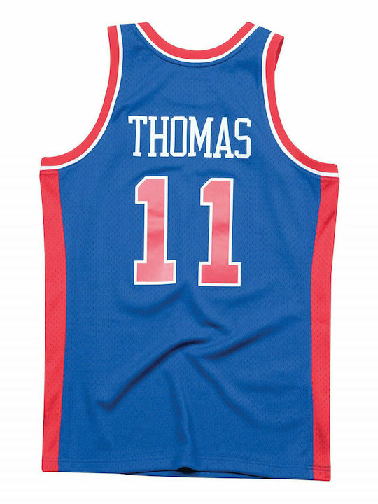 Mitchell & Ness Detroit Pistons Isiah Thomas Herren Sportliches Kurzarmshirt Blau