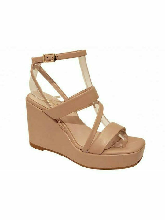 Fardoulis Women's Leather Ankle Strap Platforms Beige