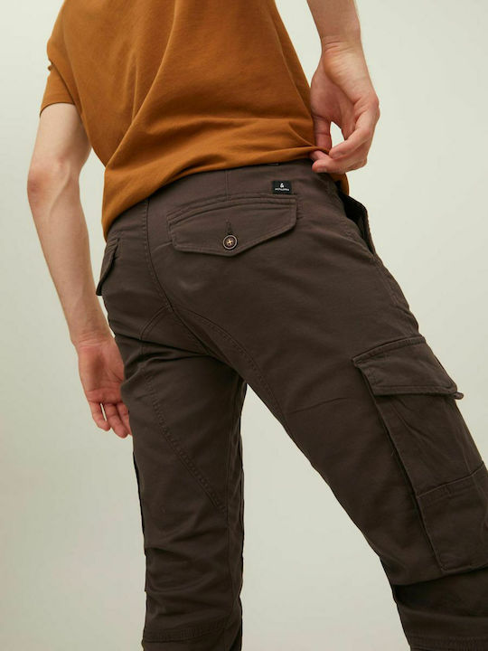 Trousers Cargo Elastic in Slim Fit Brown
