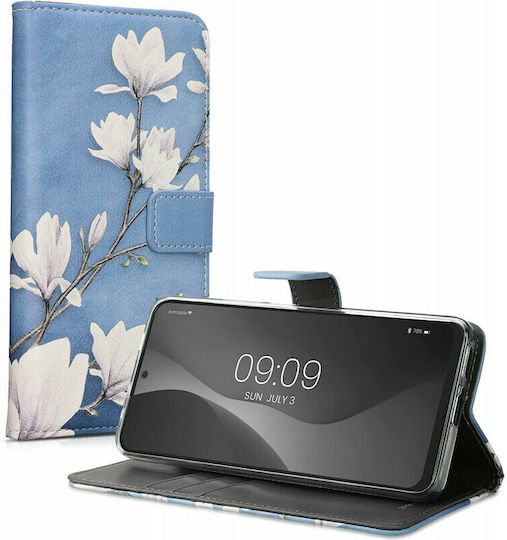 KWmobile Magnolias Wallet Δερματίνης Taupe / White / Blue / Grey (Redmi Note 11 Pro+ 5G)
