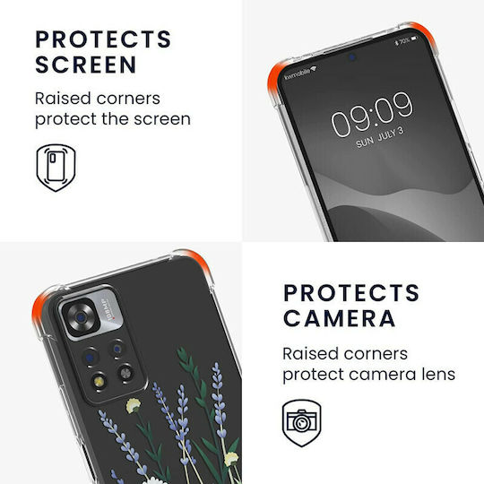 KWmobile Flower Straws Back Cover Σιλικόνης με Λουράκι Lavender / Green / Διάφανη (Redmi Note 11 Pro+ 5G)