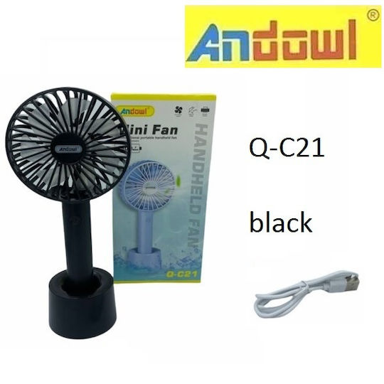 Andowl Q-C21 Ανεμιστηράκι Χειρός USB Επαναφορτιζόμενο Μαύρο