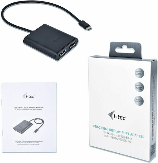 i-tec Μετατροπέας USB-C male σε DisplayPort 2x female 1τμχ C31DUAL4KDP