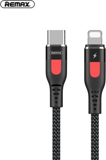 Remax RC-188I Плетена USB-C към Lightning кабел 20W Черен 1м