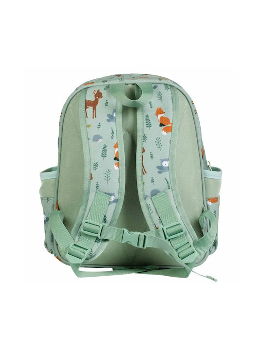 A Little Lovely Company Forest Friend School Bag Backpack Kindergarten Green with Water Bottle Holder 16Liters