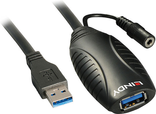 Lindy USB 3.0 Кабел USB-A мъжки - USB-A женски Черен 15м 43099