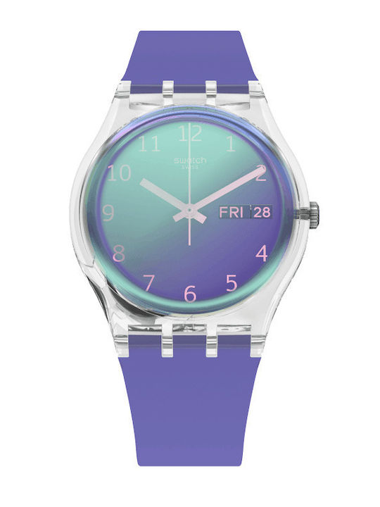 Swatch Ultralavande Damen Uhr mit Lila Kautschukarmband