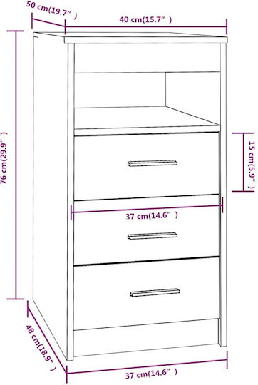 Wooden Bedroom Chest of Drawers with 3 Drawers 50x40x76cm