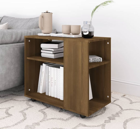 Rectangular Side Table Wooden with Wheels Brown Oak M70xP35xH55cm