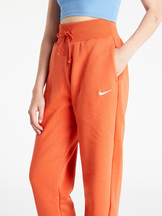 Sportswear Ψηλόμεσο Παντελόνι Φόρμας με Λάστιχο Fleece Πορτοκαλί
