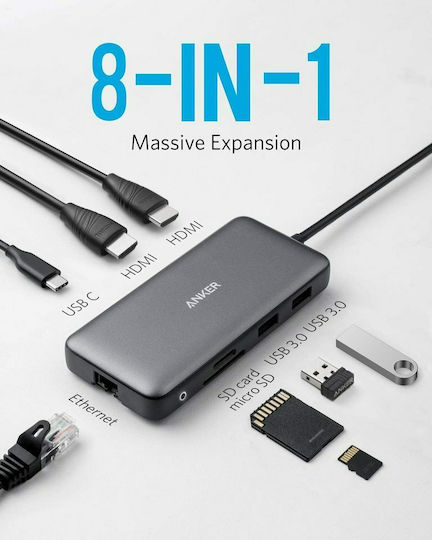 Anker PowerExpand USB-C Docking Station with HDMI 4K PD Ethernet Silver
