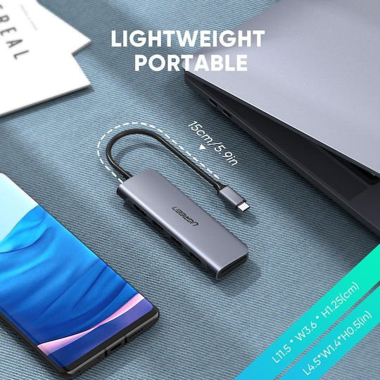 Ugreen USB-C Docking Station με HDMI 4K Ethernet Ασημί (70410)