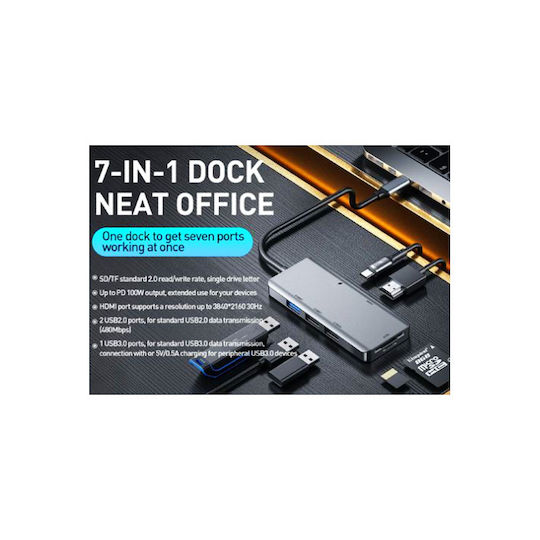 WK WP-U136 USB-C Stație de andocare cu HDMI 4K PD Argintiu