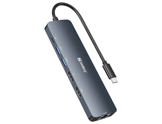 Sandberg USB-C Докинг станция с HDMI/DisplayPort 4K PD Ethernet Черен (136-43)