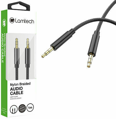 Lamtech Кабел За Звук 3,5 мм Мъжки - 3,5 мм Мъжки Черен 1м Със Златни Жак Конектори LAM445080