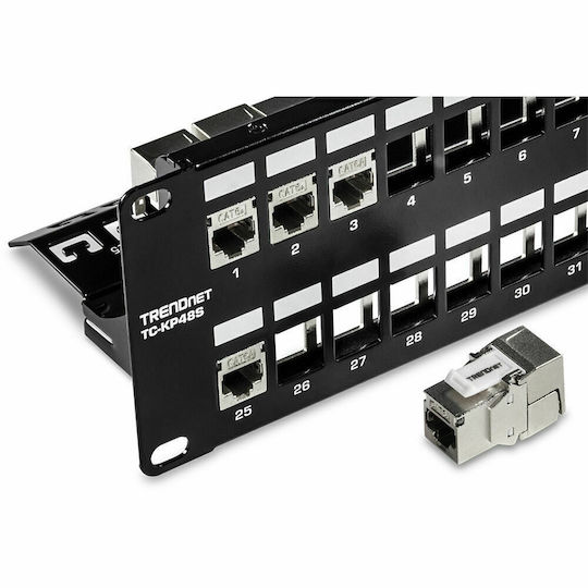 Trendnet Patch Panel Keystone για Rack 2U 19" 48 Θυρών Μαύρο