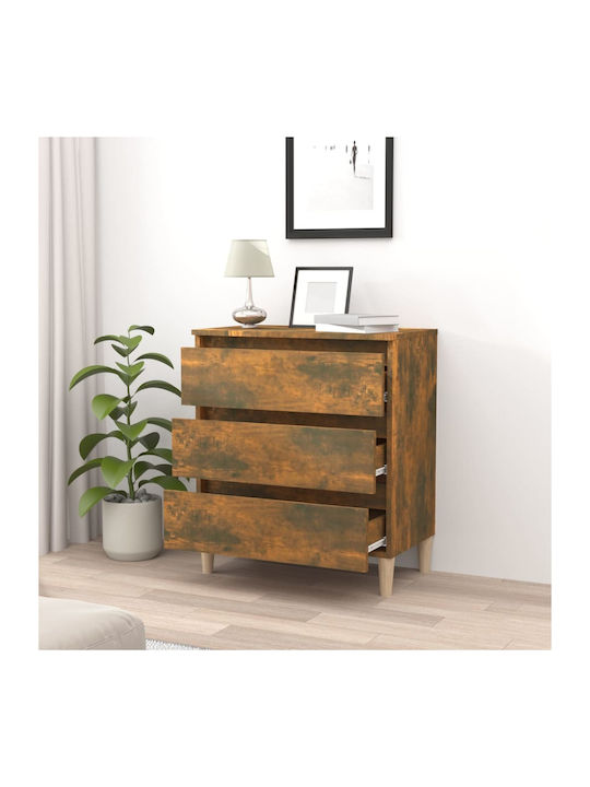 Wooden Chest of Drawers with 3 Drawers Smoked Oak 60x35x69cm