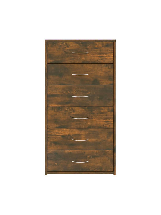 Cabinet Storage Wooden with 6 Drawers Smoky Oak L50xW34xH96cm