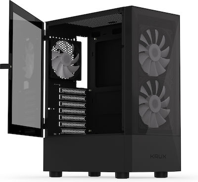 Krux Vako Gaming Midi Tower Computer Case with Window Panel and RGB Lighting Black