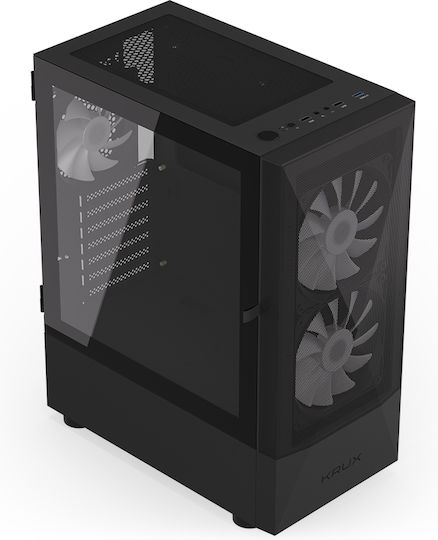 Krux Vako Gaming Midi Tower Computer Case with Side Window and RGB Lighting Black