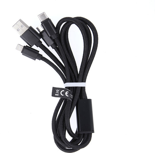 Maxlife Regular USB to Lightning / Type-C / micro USB Cable 2.1A Μαύρο 1m OEM001520